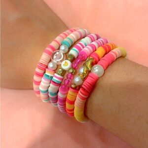 Colorful Beaded Clay Bracelet Set - Excellent Quality - Pack of 6
